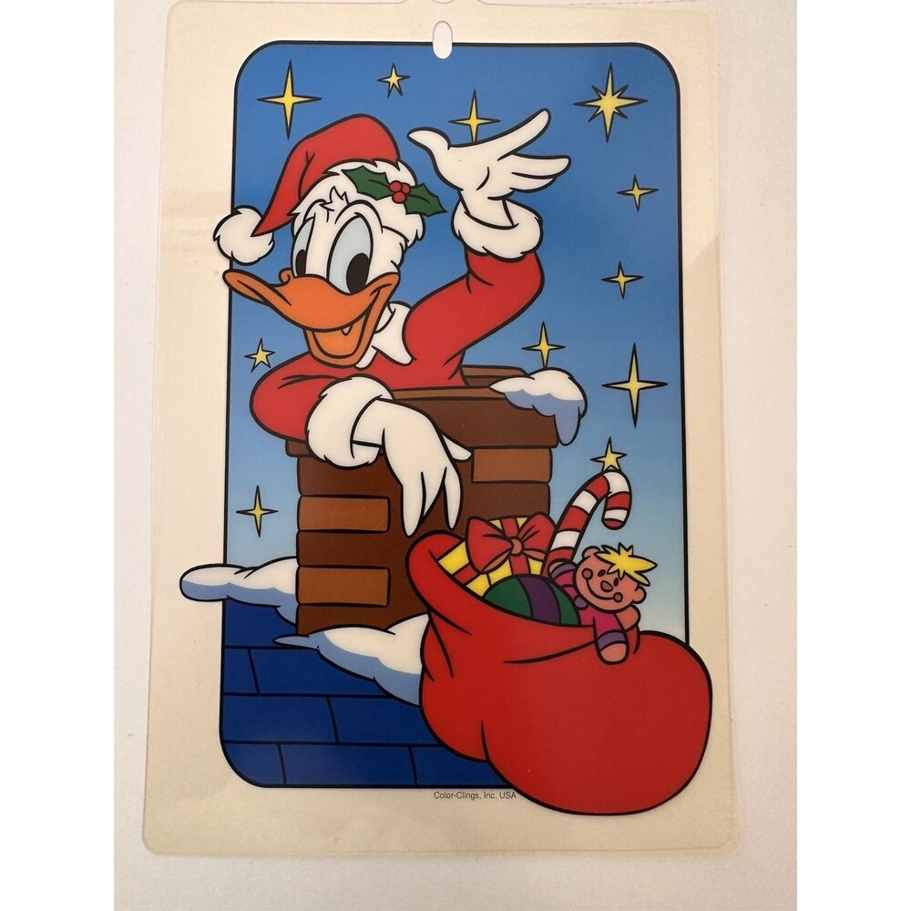 Disney Christmas Vintage Plastic Window Clings Goofy Mickey Minnie Set Of 7 Used - Picture 3 of 9